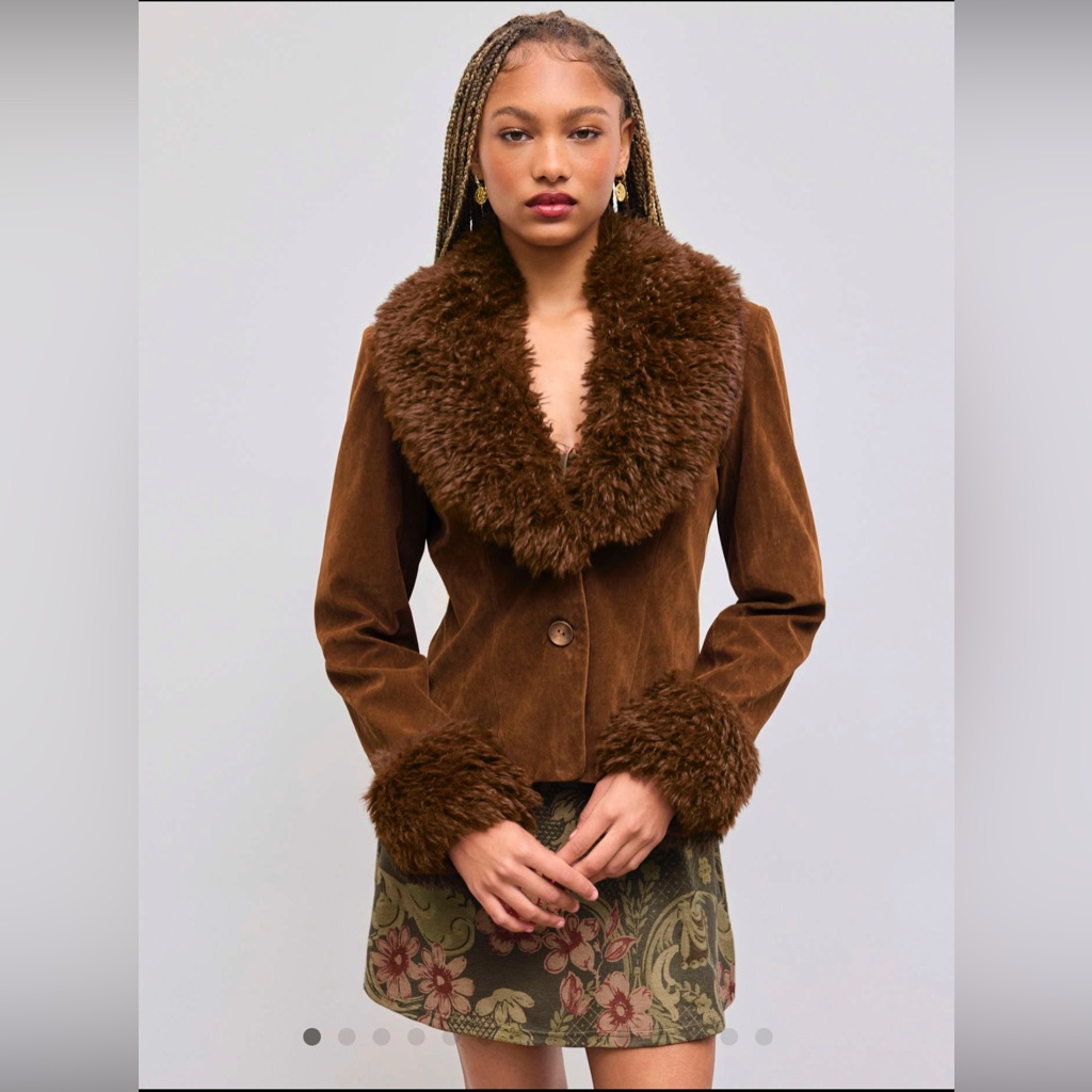 Nwt Cider Suede V-Neck Jacket With Fur Lining Size Xs